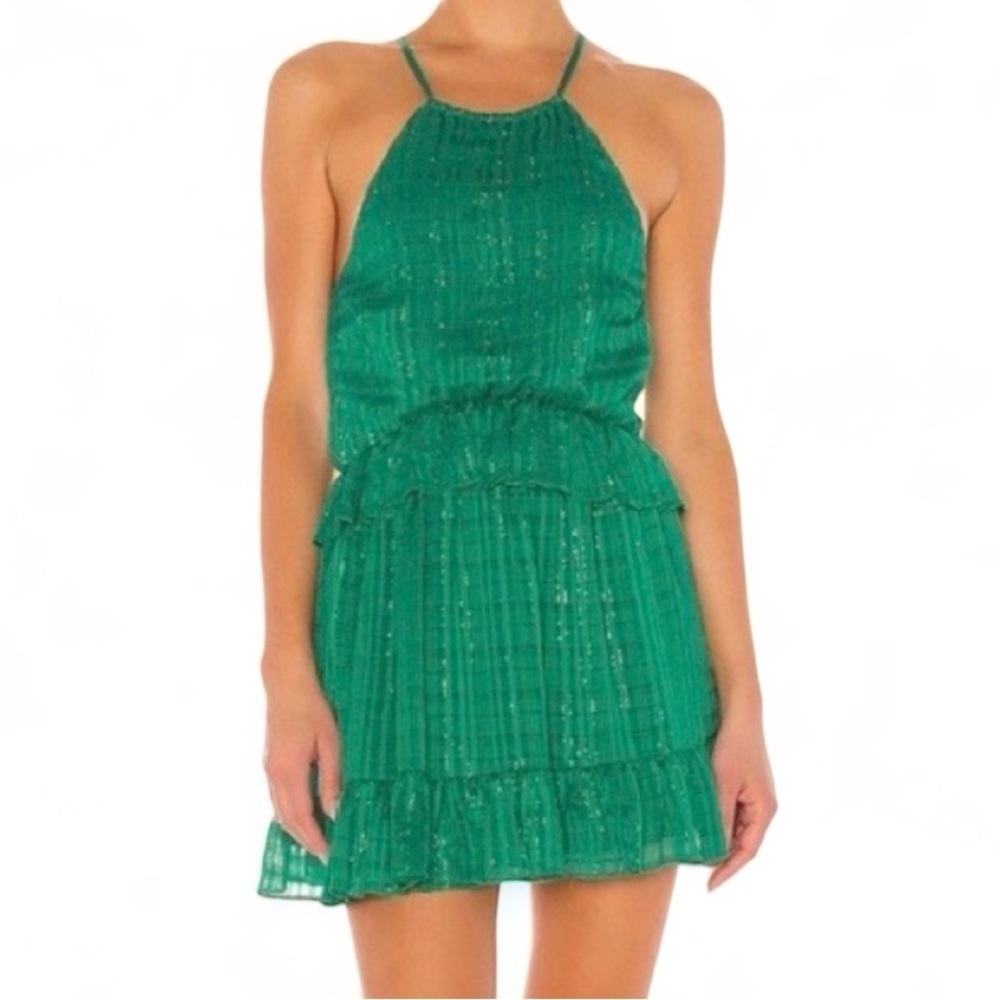 REVOLVE LOVER + FRIENDS Banks Mini Dress Halter Tied Strap Ruffle Green Medium